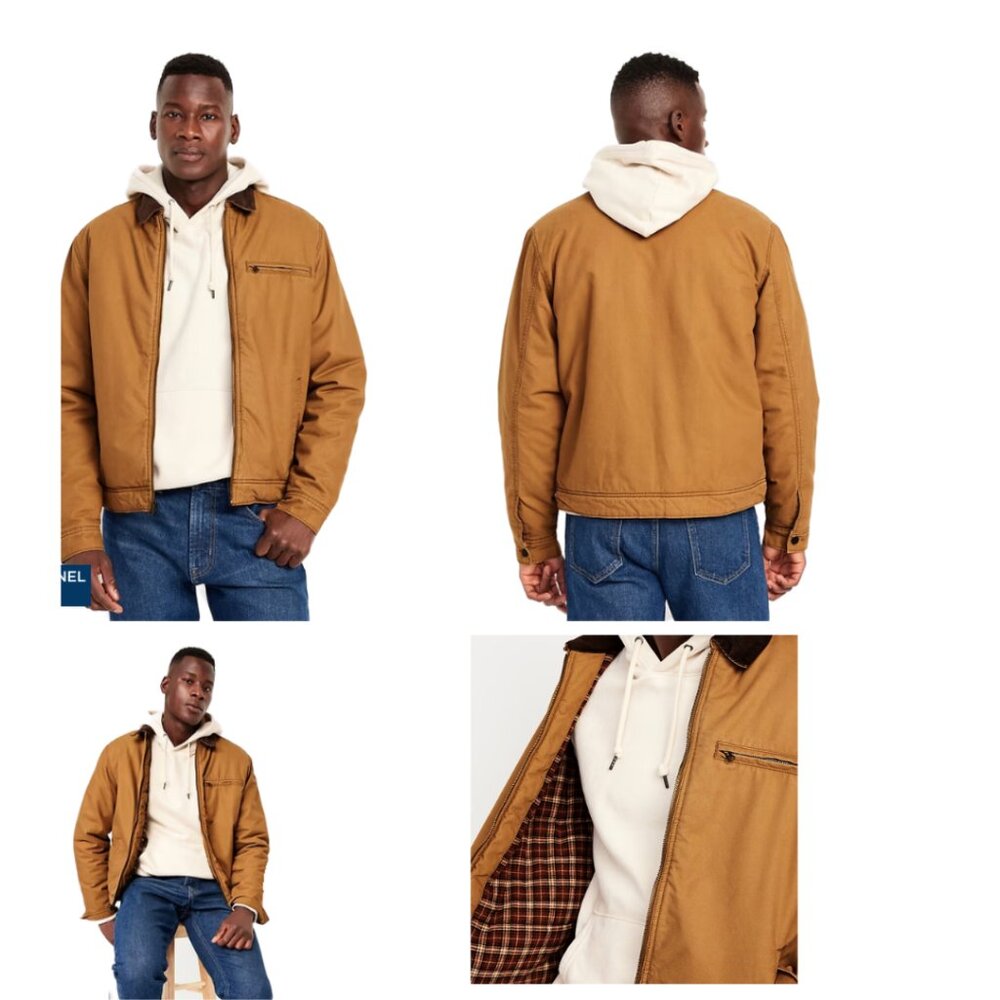 Old Navy Mens Size 4XL Tan Cozy Flannel Lined Brown Corduroy Collar Barn Jacket